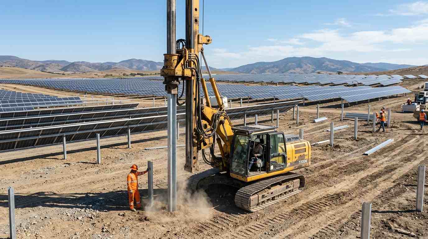 TZ536 solar pile driver working on a PV site