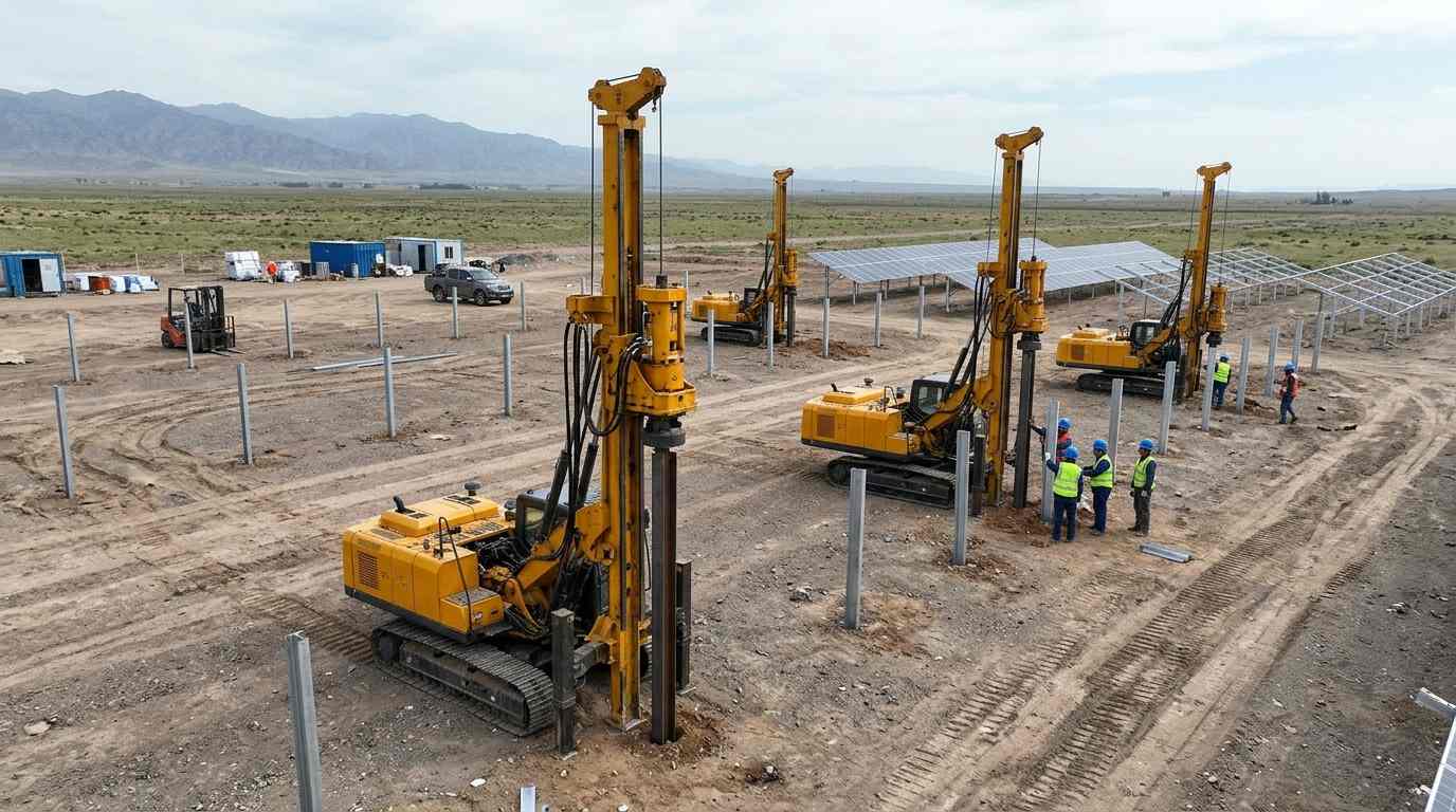 solar pile driver fleet at a China factory